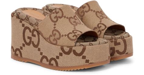 gucci brown platform sandals|gucci platform wedge sandals.